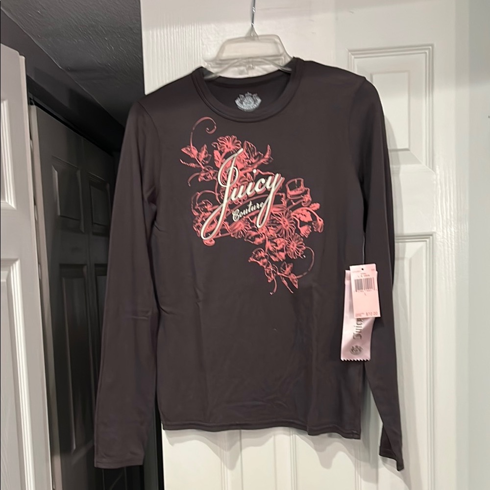 Juicy Couture Chocolate Long Sleeve with Coral Floral Design Sz. Lg.